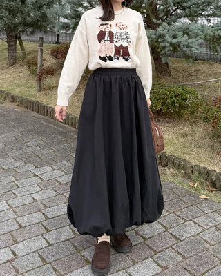 Balloon long elastic waist skirt