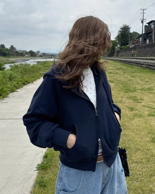 Two-way hooded zip-up