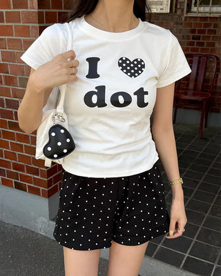 LOVE Dot Semi-Crop Short-Sleeve T-Shirt