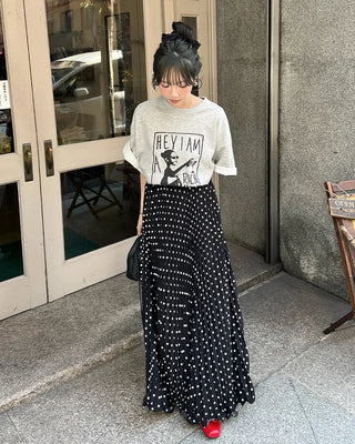 Dot Point Pleated Long Skirt