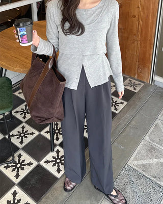 High-waisted banding pintuck slacks