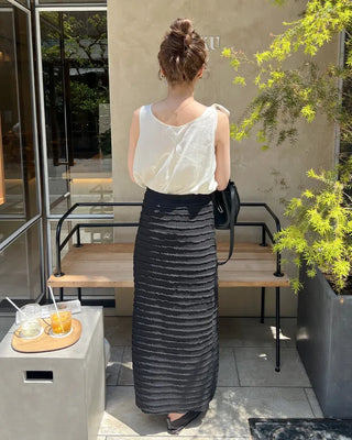 Shoulder ribbon bow tie sleeveless blouse