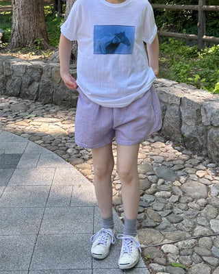 Elastic waist striped shorts