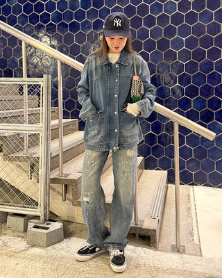 Denim midi zip-up jacket