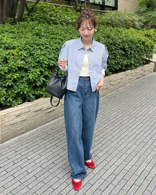 Striped two-tone cropped shirt