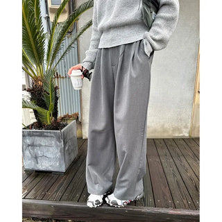 Wide-leg slacks with elastic waistband
