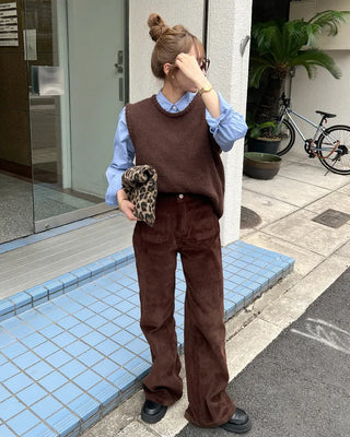 Loose-fitting simple round neck vest