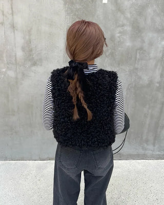 Striped half-turtleneck cut and sew