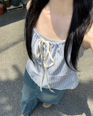 Two-tone striped gathered camisole