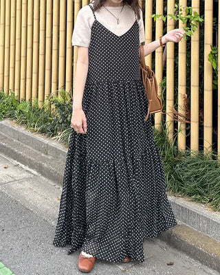 V-neck polka dot long dress