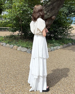 Asymmetrical tiered banded long skirt