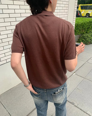 Tencel open-collar short-sleeve knit t-shirt