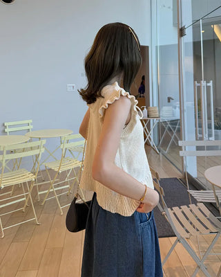French Girly Frill Sleeveless Knit