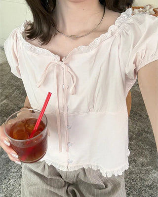 Heart Button Frill Blouse