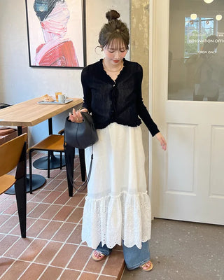 Frilled Crop Point Thermal Cardigan