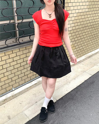 Punching Shirring Short-Sleeve T-Shirt