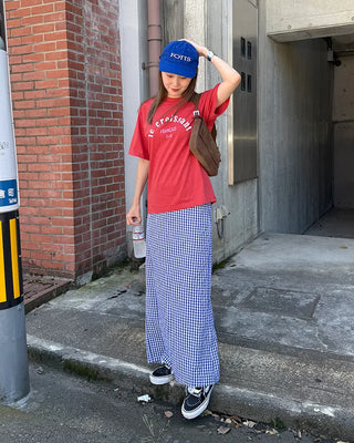 Gingham check maxi skirt