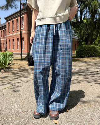 Wide-fit check easy pants