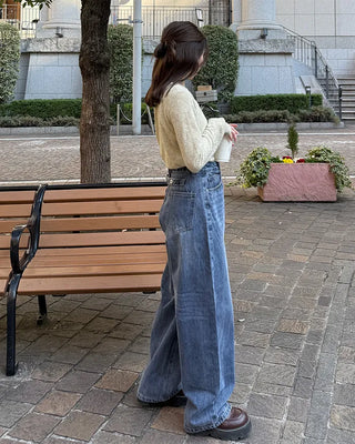 Wide vintage wash denim pants