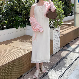 Halter neck fringe long dress