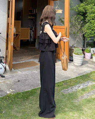 Tiered Sleeveless Banding Pants Set