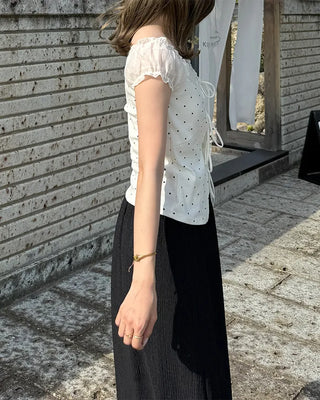 Dot pattern layered blouse with string