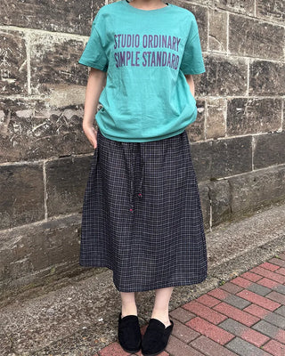 Checkered midi skirt with waist string