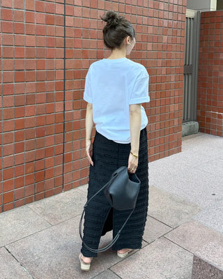 Frilled elastic waist long skirt