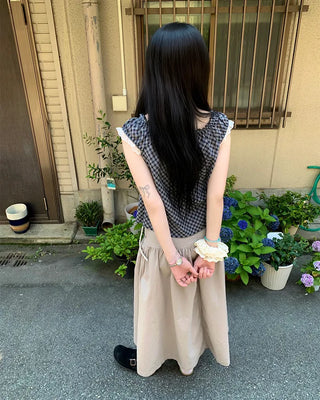 Checked layered off-shoulder blouse