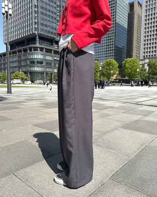 Pintuck striped wide slacks