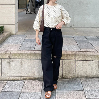 Slit Black Cotton Pants