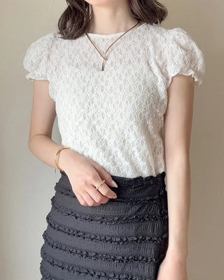 Puff lace see-through T-shirt