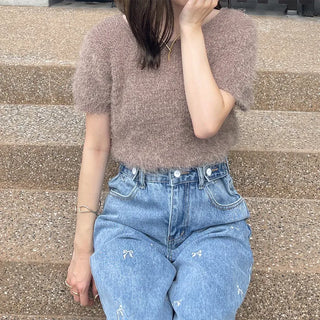 Round neck boa knit