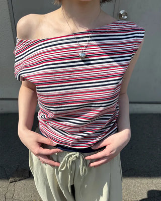 Striped sleeveless off-shoulder top
