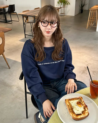 Lettering One-Shoulder Sweatshirt