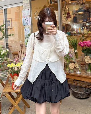 Shirred Sheer Bustier & Blouse Set