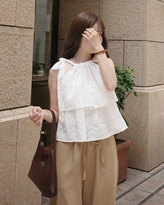 (ORIGINAL) Eyelet Tiered Ribbon Sleeveless Dress