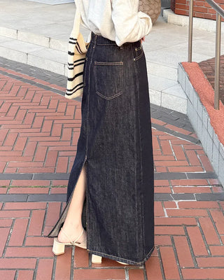Non-faded H-line denim skirt