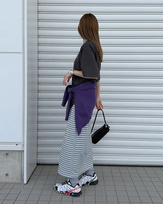 Triple Border Rib Easy Maxi Skirt