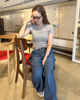 Balloon Fit Striped Denim Pants