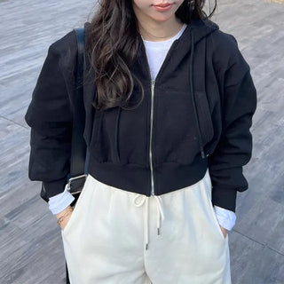Basic Cropped Hooded Zip-Up