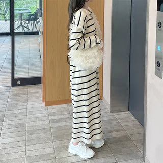 Striped knit long dress