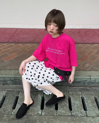 Elastic waist polka dot midi skirt