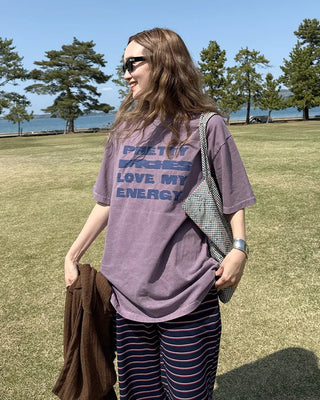 (Unisex) Lettering Oversized Half T-Shirt