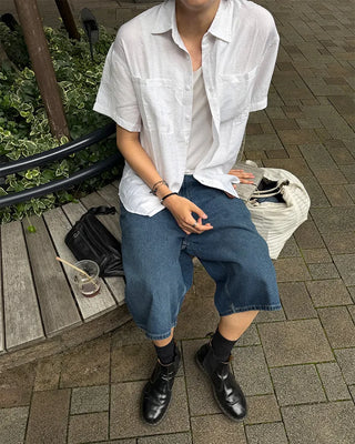 Basic Linen Two-Pocket Short-Sleeve Shirt