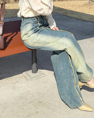 Fringe detail denim pants