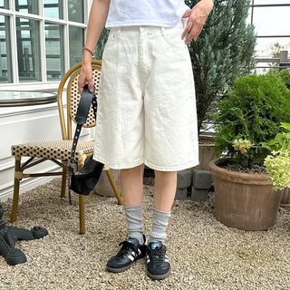 High-waisted cotton Bermuda shorts
