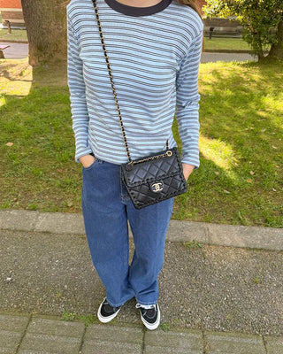 Pointelle Border Round Neck T-Shirt
