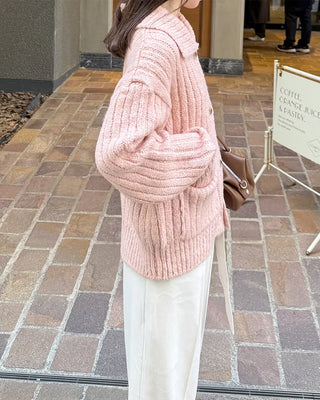 Ribbed Collar Pocket Cardigan