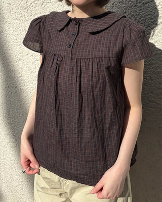 Frilled Shirring Check Blouse